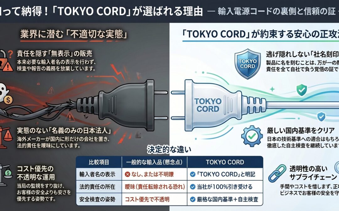 信頼の証：なぜ製品に「TOKYO CORD」の名を刻むのか  業界に蔓延する「法令逃れ」の実態